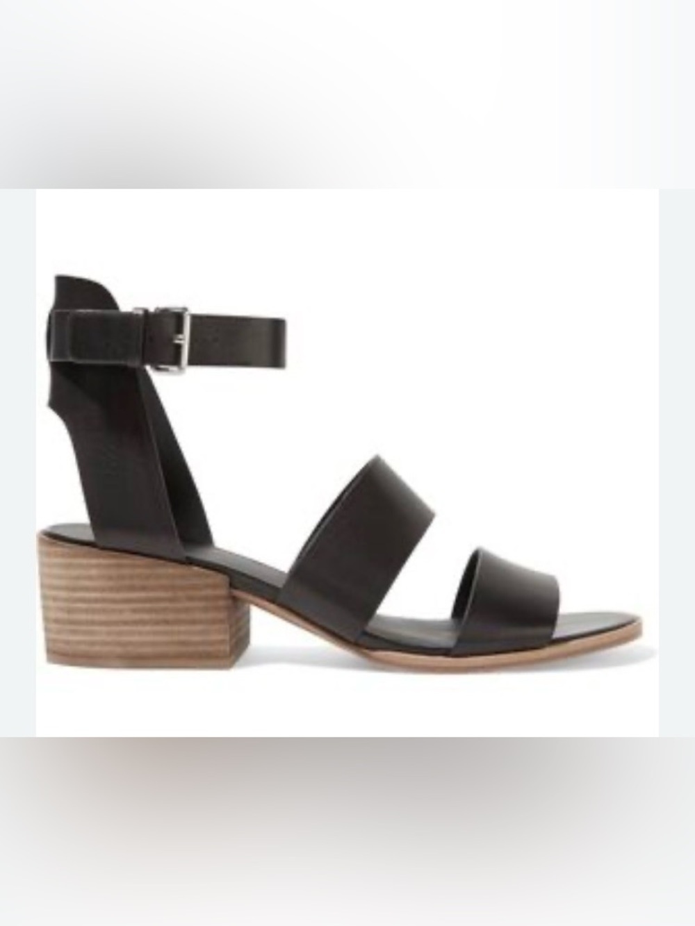 Vince Rita Leather Ankle Cuff Sandals Wood Stacked Block Heels in Black Size 9